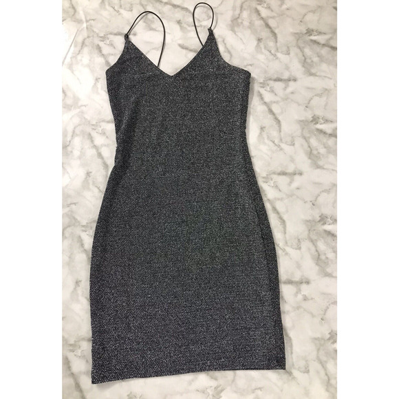 Divided by H&M Womens Party Cocktail Bodycon Siver Shimmering Strappy Dress Sz 2 - Picture 1 of 7